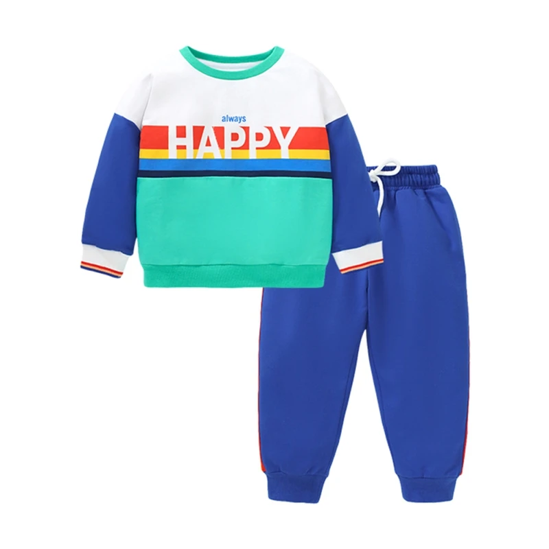 

Spring Autumn Toddler Baby Outfits Contrasting Colors Crew Neck Long Sleeved Top+Pants Sweatshirts Loose Kids Clothes Two Piece