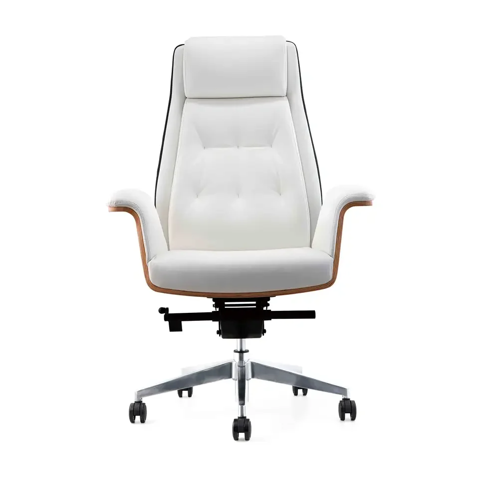 Luxury Modern Wooden High Back Office Chair Genuine Leather Luxury Company Chairman Room Furniture Executive Swivel Leather