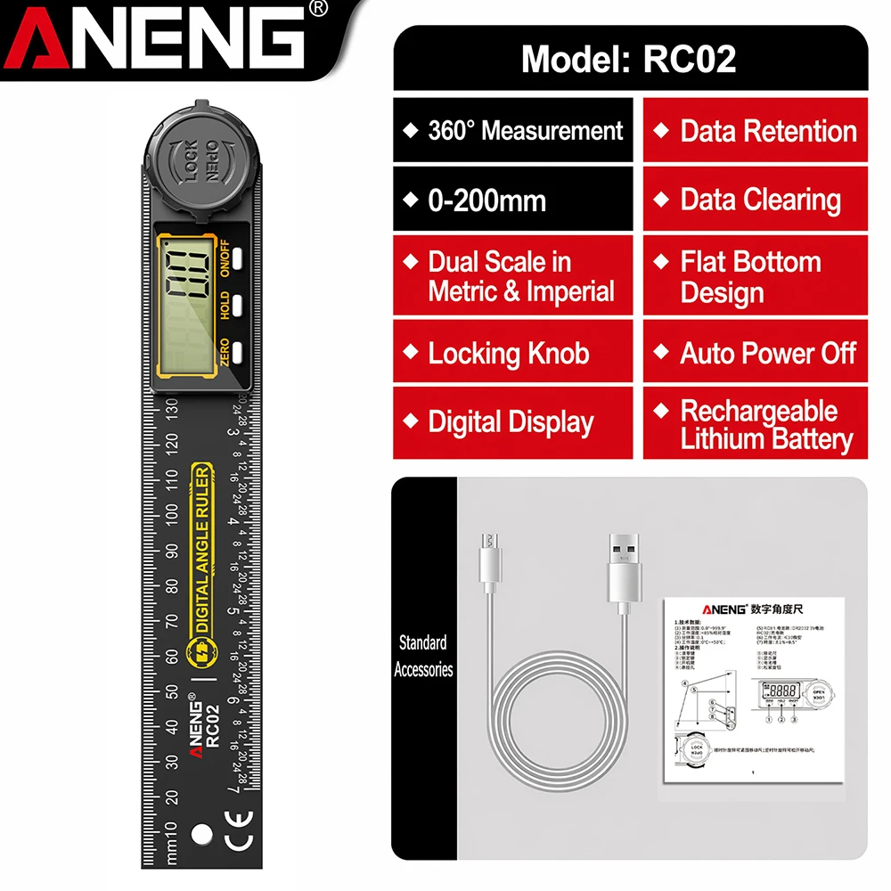 ANENG Hochpräzisions-360 ° Digitaler LCD-Winkelmesser, Winkelfinder, Holzbearbeitungswerkzeuge für Rauminspektion und -messung – Detail 32