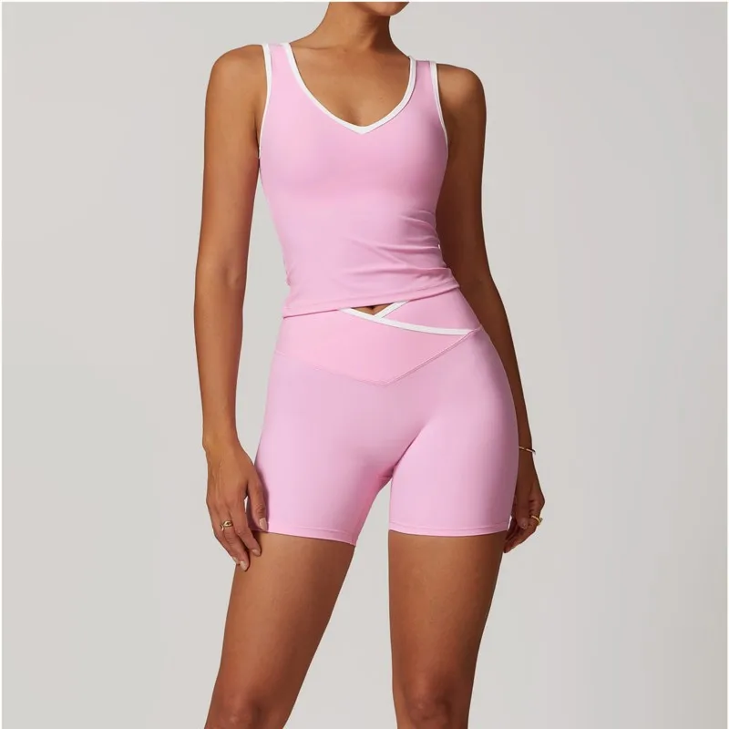 

Women High Elasticity Breathable Cross Waist 2PCS Yoga Suit Shorts Sports Set Fitness Tracksuit Comfortable Fitness Workout Suit