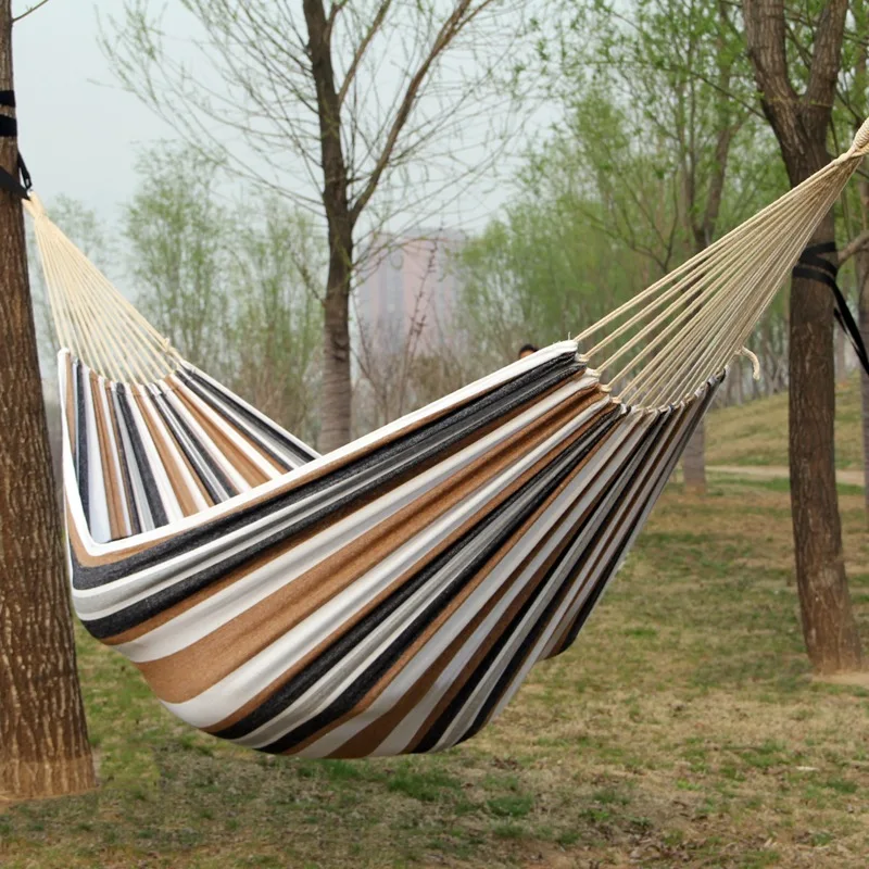 Canvas Single Hammock Outdoor Camping Indoor Children's Swing Thickened Striped Hammock (Load 150 kg)