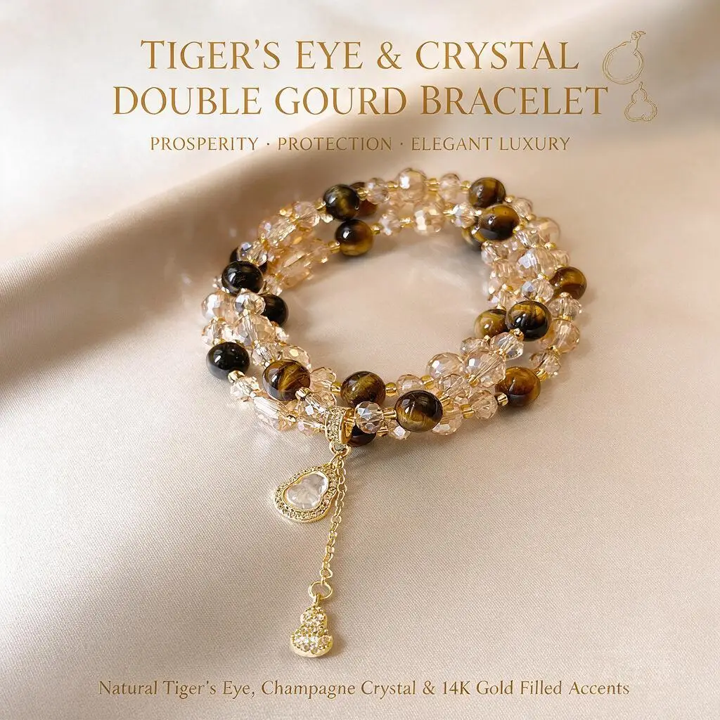 Luxury Multi Layer Stackable Citrine Tiger Eye Gourd Charm Bracelet For Women Dainty Luxury Elegant Chinese Style Beaded Jewelry