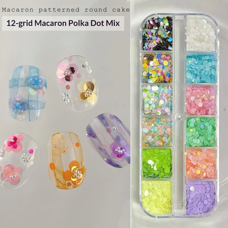 12 Grids Mixed Mini Circular Colorful Nail Glitter Wave Point Sequin Sparkling Flower DIY Nail Decoration Nail Charms