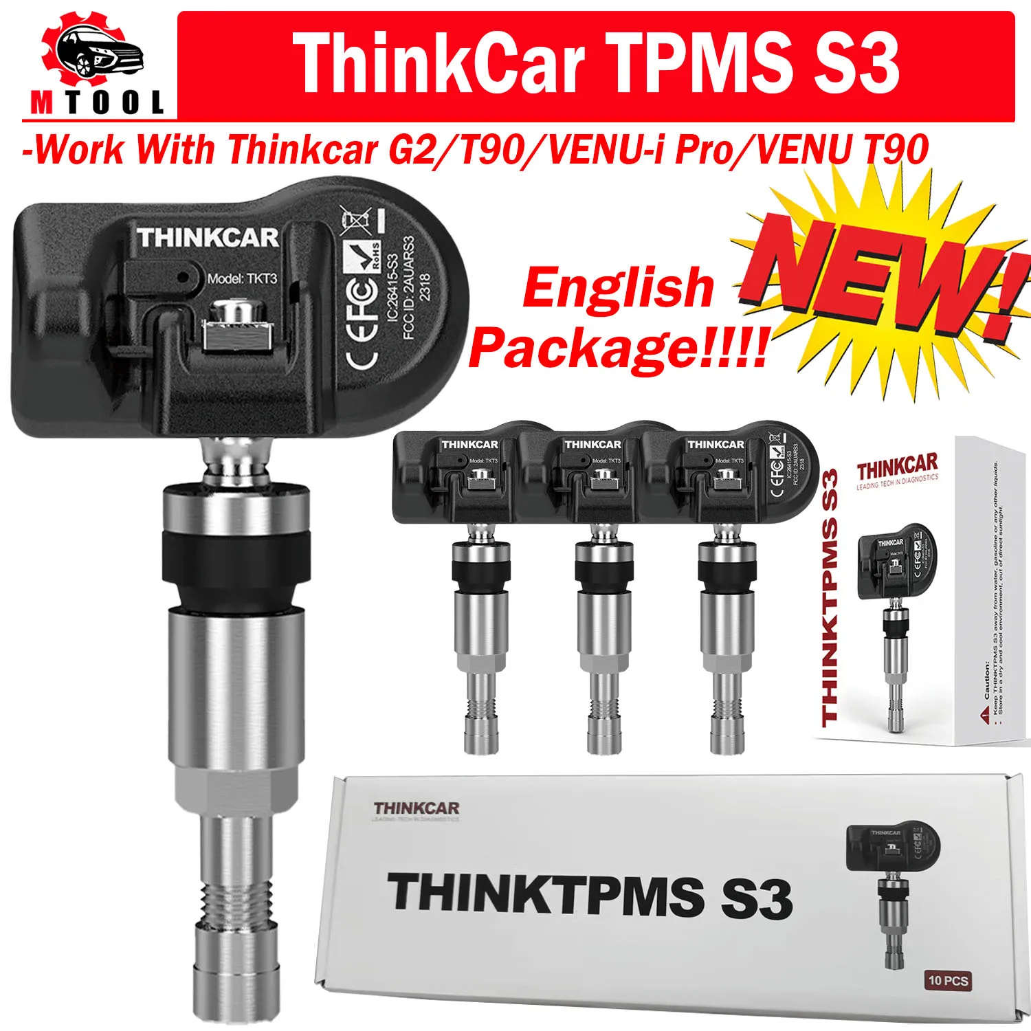 

NEW English Version THINKCAR THINKTPMS S3 Programmable Tire Pressure Sensor 315/433MHz Covering 98% Vehicles THINKTPMS TKT3