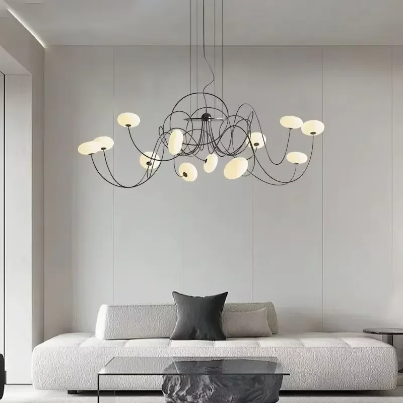 Minimalist Living Room Lamps for Nordic Modern Chandeliers Artistic Creative Special-Shaped Curved Iron Wire Lighting
