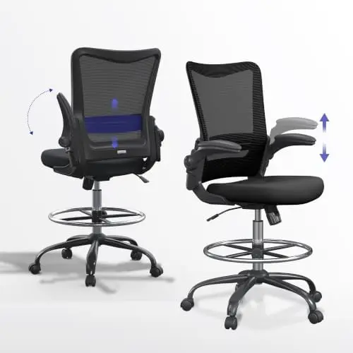 Drafting Chair Tall Office Chair for Standing Desk with Up & Down Flip-Up Armrest, 9” Adjustable Height High Desk Chair
