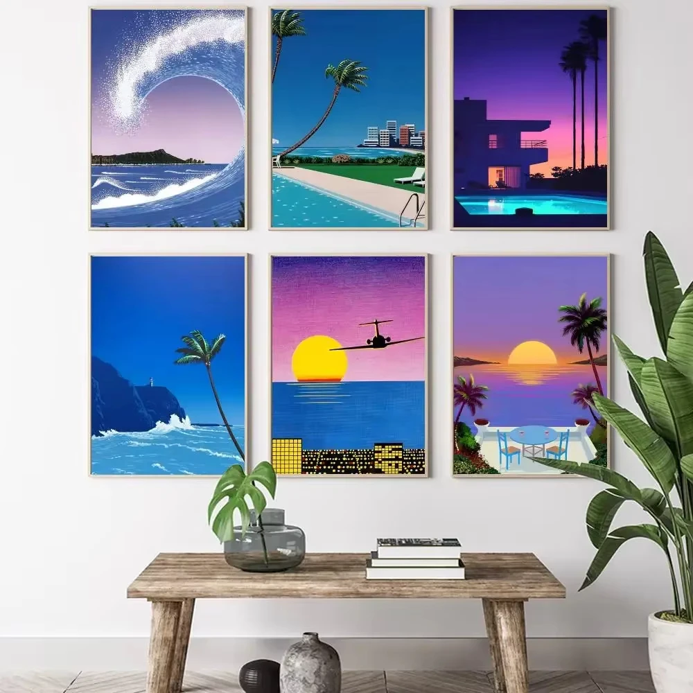 히로시 나가이 Vaporwave 일본 해변 도시 여름  - Home Decor Japandi 리뷰 및 가격