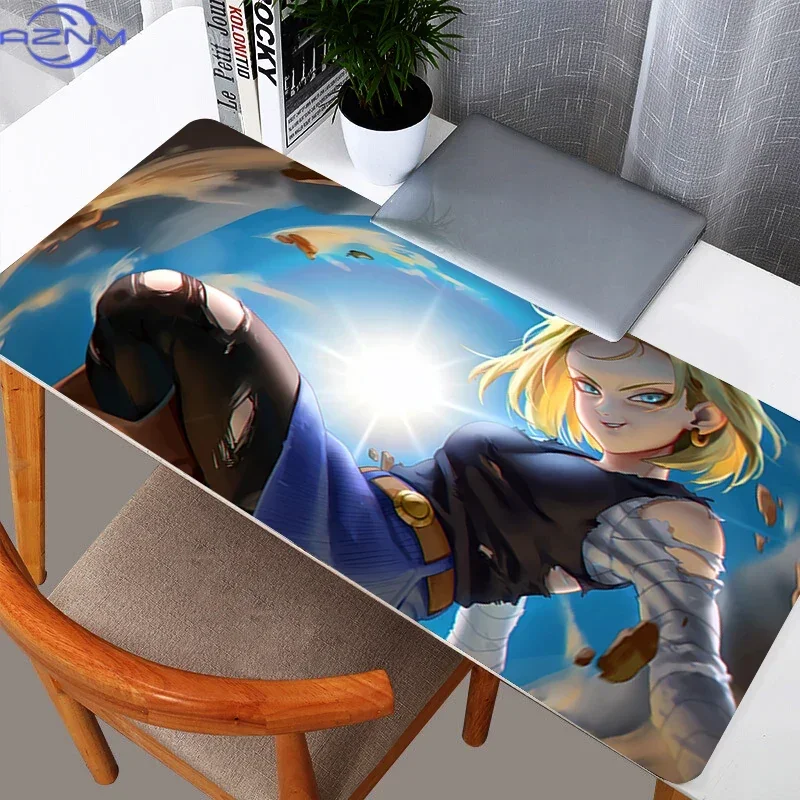 Desert Scene Anime Blonde Heroine with Blue Energy Burst Mouse Pad, Rubber Non-Slip Base, Smooth Fabric Gaming Desk Mat for Desk