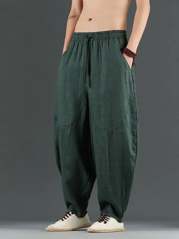 

High-End Pure Linen Men's Summer Thin Loose Harem Pants Large Size Cotton Linen Lantern Pants Casual Long Pants