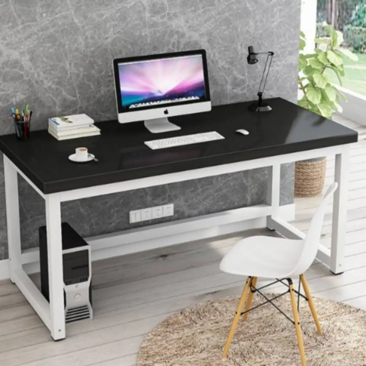110 x 60cm Modern Office Desk Computer Table Laptop Study Table Metal Steel Frame Easy Assemable Home Office Workstation
