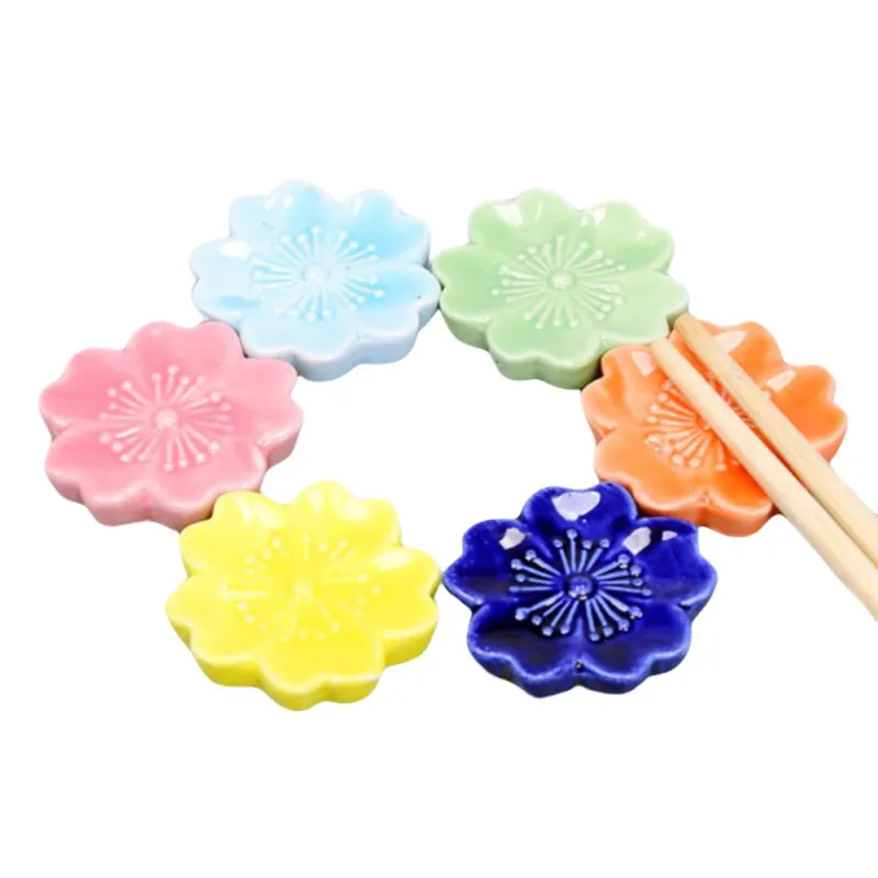 Ceramic Sakura Blossom Chopsticks Holder Colorful Spoon Fork Chopstick Rest Stand Kitchen Tool Tableware Dining Table Decoration