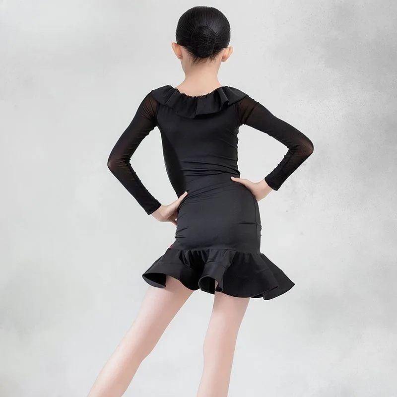 Traje de baile profesional para niños con baile otoño nueva práctica de baile latino traje de práctica de manga larga para niñas