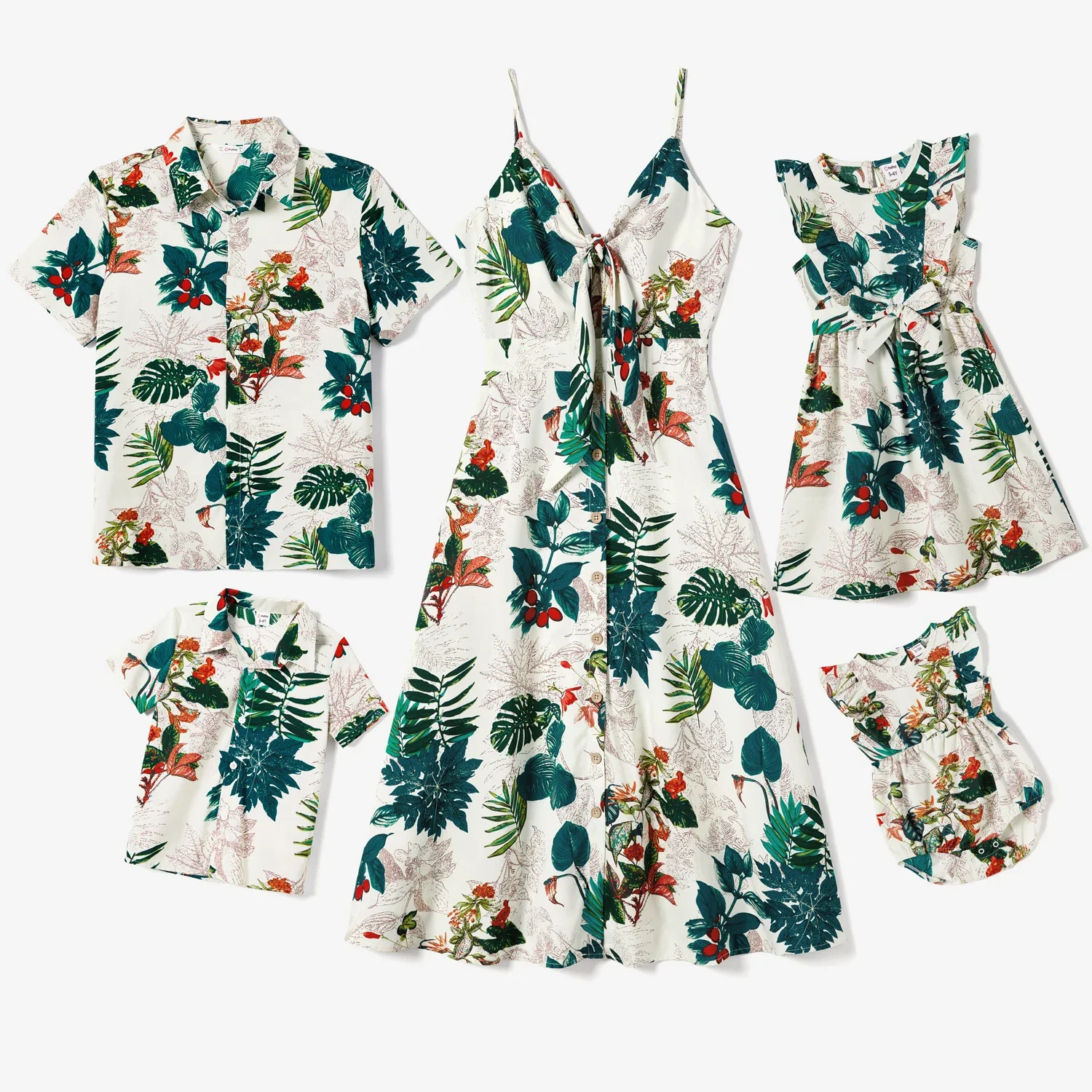 PatPat Family Matching Allover Plant Floral Print Dresses and Short-sleeve Shirts Sets Soft and Comfortable