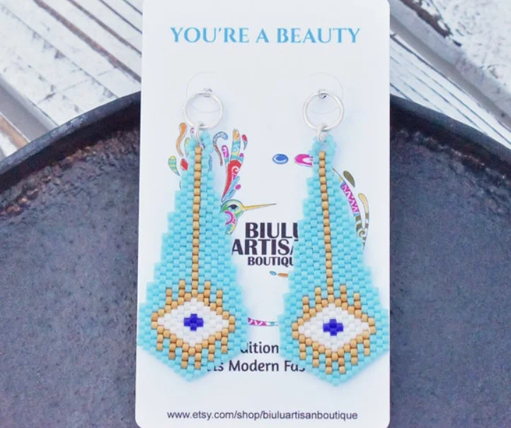 Beaded earrings Water drop "Colorful" Hand-woven Alloy Trend Simple Bohemia female Original Rice bead earrings