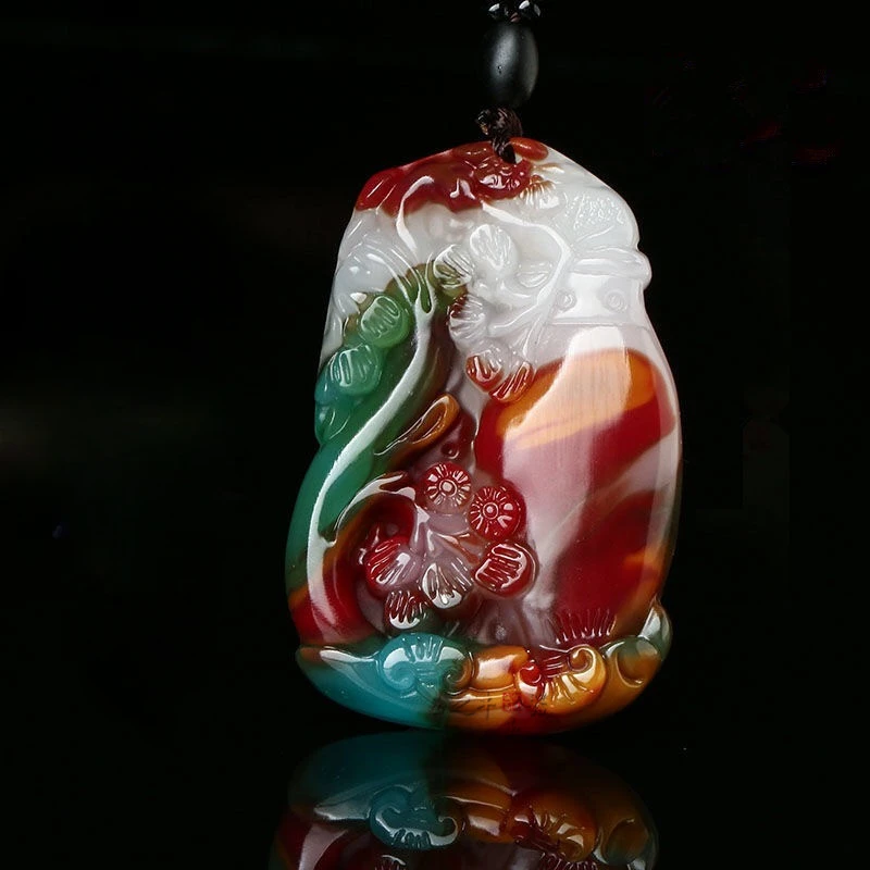 Natural Colorful Jade Flower Vase Pendant for Men and Women's Flat and Safe Popular Pendant