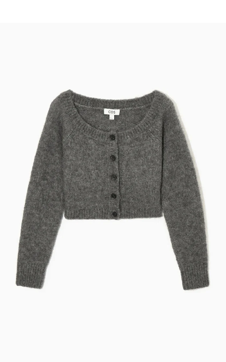 Ethereal 2023 autumn new style of Standard cut short wide neck wool-blend cardigan