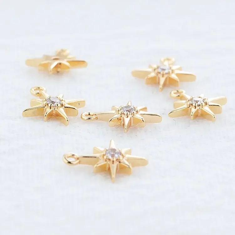 6PCS 8x10MM 14K Gold Color Plated and Zircon Star Connect Charms Pendants Jewelry Making Supplies Diy Accessories