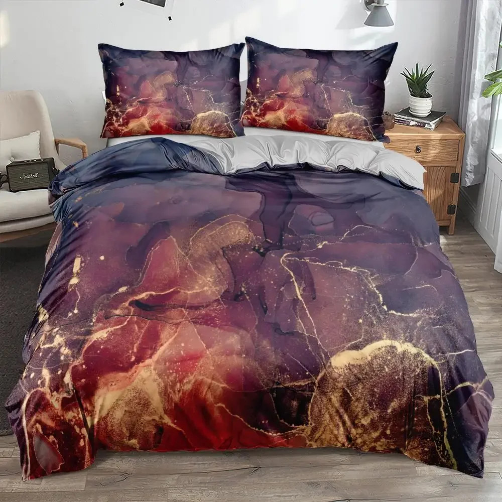 3D Modern Marble Quilt Cover Set Bedding Sets 3-Piece Comforter Covers Pillowcase Duvet Cover Bed Linen Queen 150x200 for Home