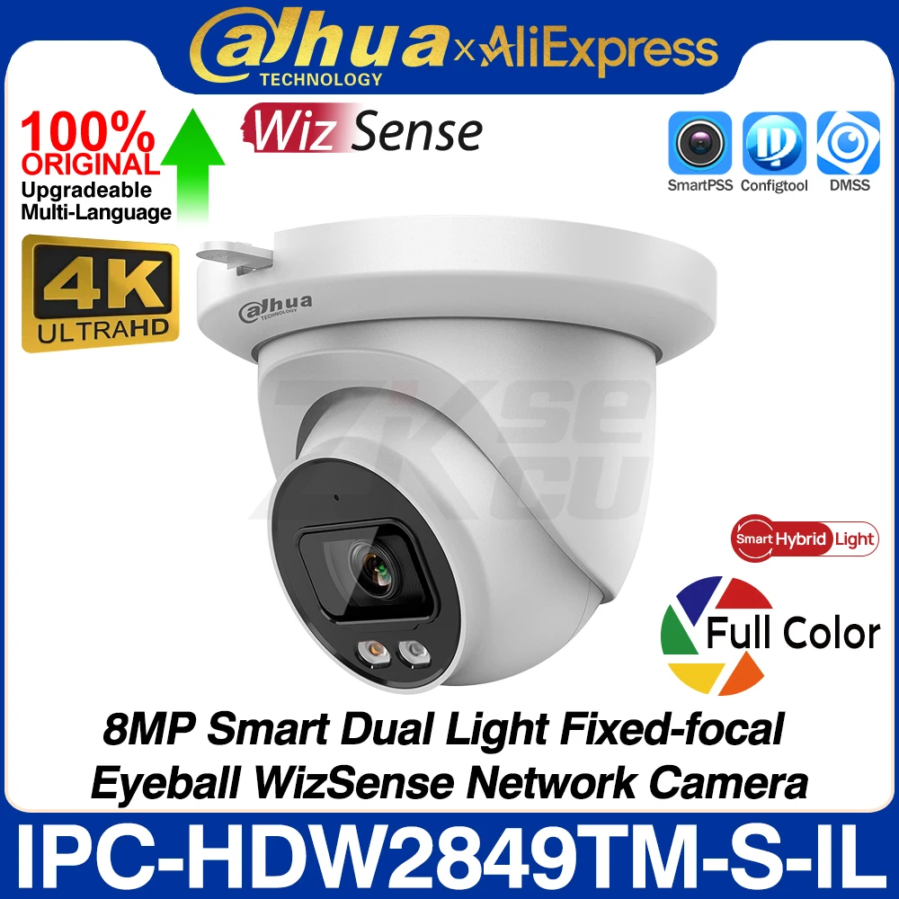 

Оригинальная IP-камера Dahua IPC-HDW2849TM-S-IL 8MP 4K Smart с двойной подсветкой, сетевая IP-камера WizSense, полноцветный слот SD POE IP67 SMD Plus