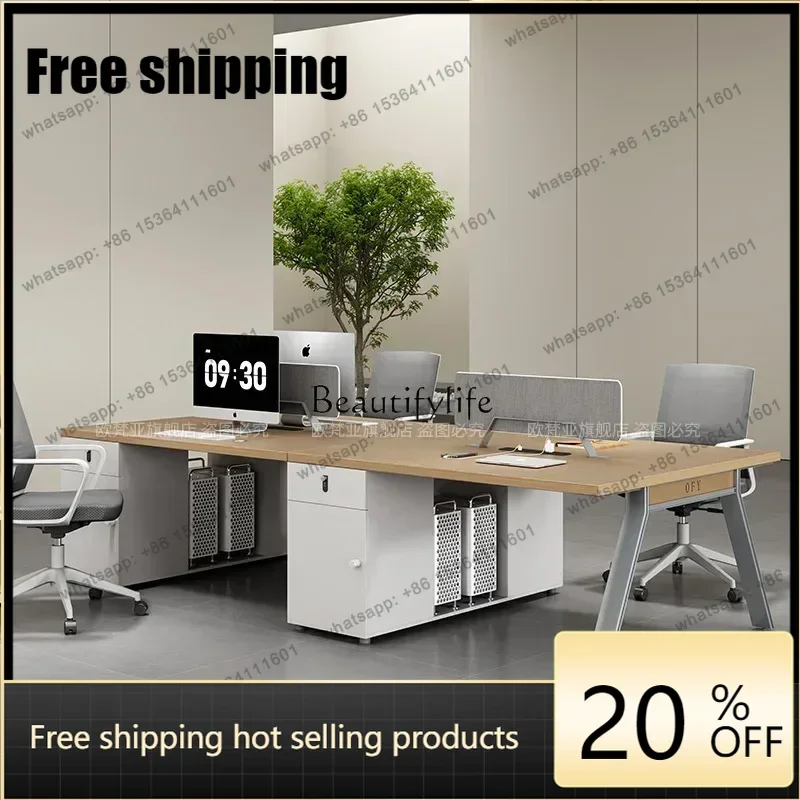 HJ Office desk and chair combination 4 four 6 people simple modern office table