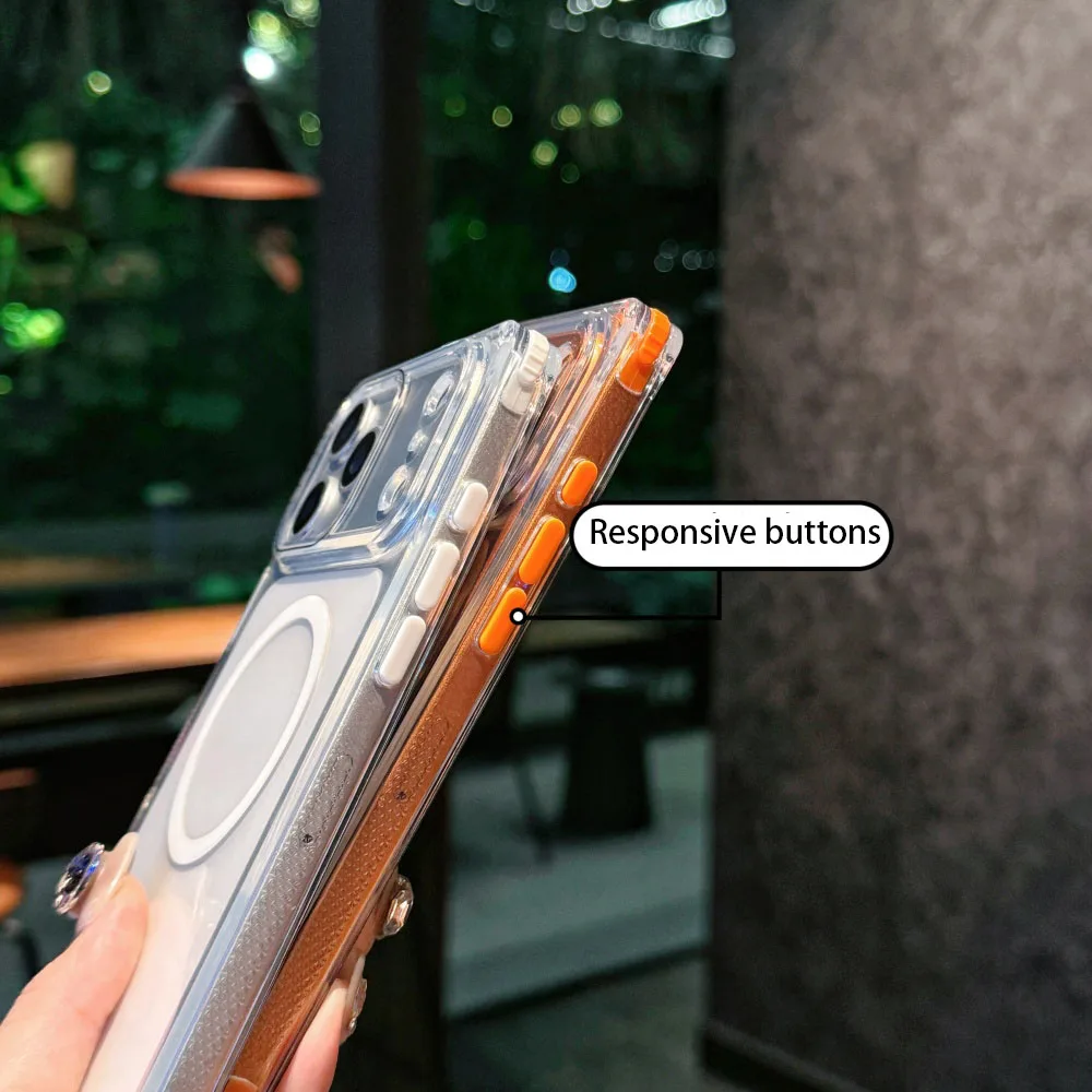Kreatywne, kwadratowe etui z magnetycznym systemem bezprzewodowego ładowania do iPhone'a 18, 17 Pro Max, 16, 15 Pro, w pastelowych kolorach, przezroczyste, wykonane z twardego poliwęglanu. — zdjęcie produktu 5