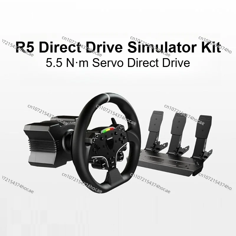 Conjunto de Volante e Pedais de Pressão R5 Servo Direct Drive Base para Simulador de Corrida - Compatível com Forza Horizon 5, Euro Truck 2