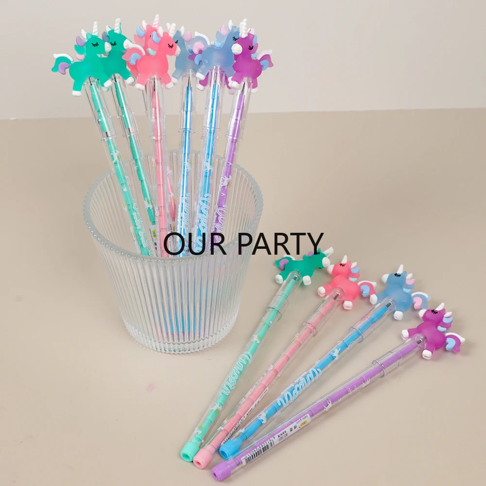 8Pcs Cartoon Rainbow Unicorn Stackable Block Pencil for Kids Unicorn Theme Birthday Party Favors Back To School Stationery Gifts