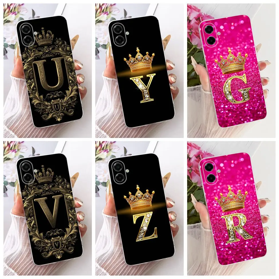 Clear For Samsung A08 5G Case Luxury Fashion Letters Cool Crown Soft Cover For Samsung Galaxy A08 5G Phone Casing