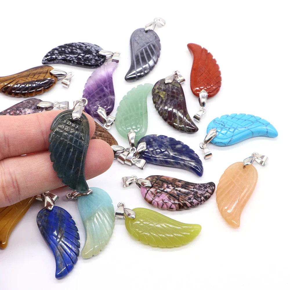 

16x34mm Angel Wings Stone Pendants Natural Crystals Quartz Lapis Lazuli Opal Healing Spiritual Charm Diy for Necklace Earrings