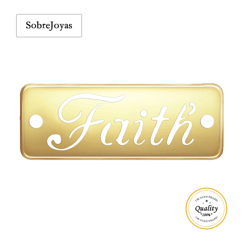 

Соединитель Faith/Love/Lucky 14K, позолоченный соединитель для стержня, Очаровательное ожерелье с пустым прямоугольным кулоном