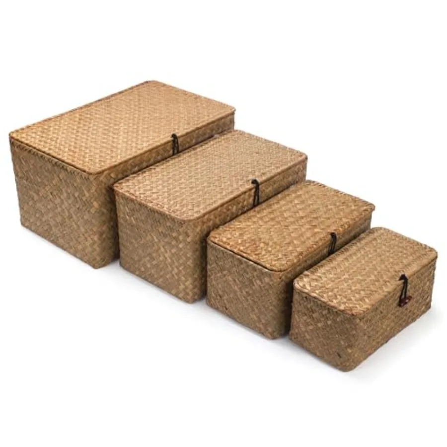 

Wicker Basket with Lid Seagrass Storage Basket Woven Baskets for Storage Decorative Storage Baskets for Shelf Organizing