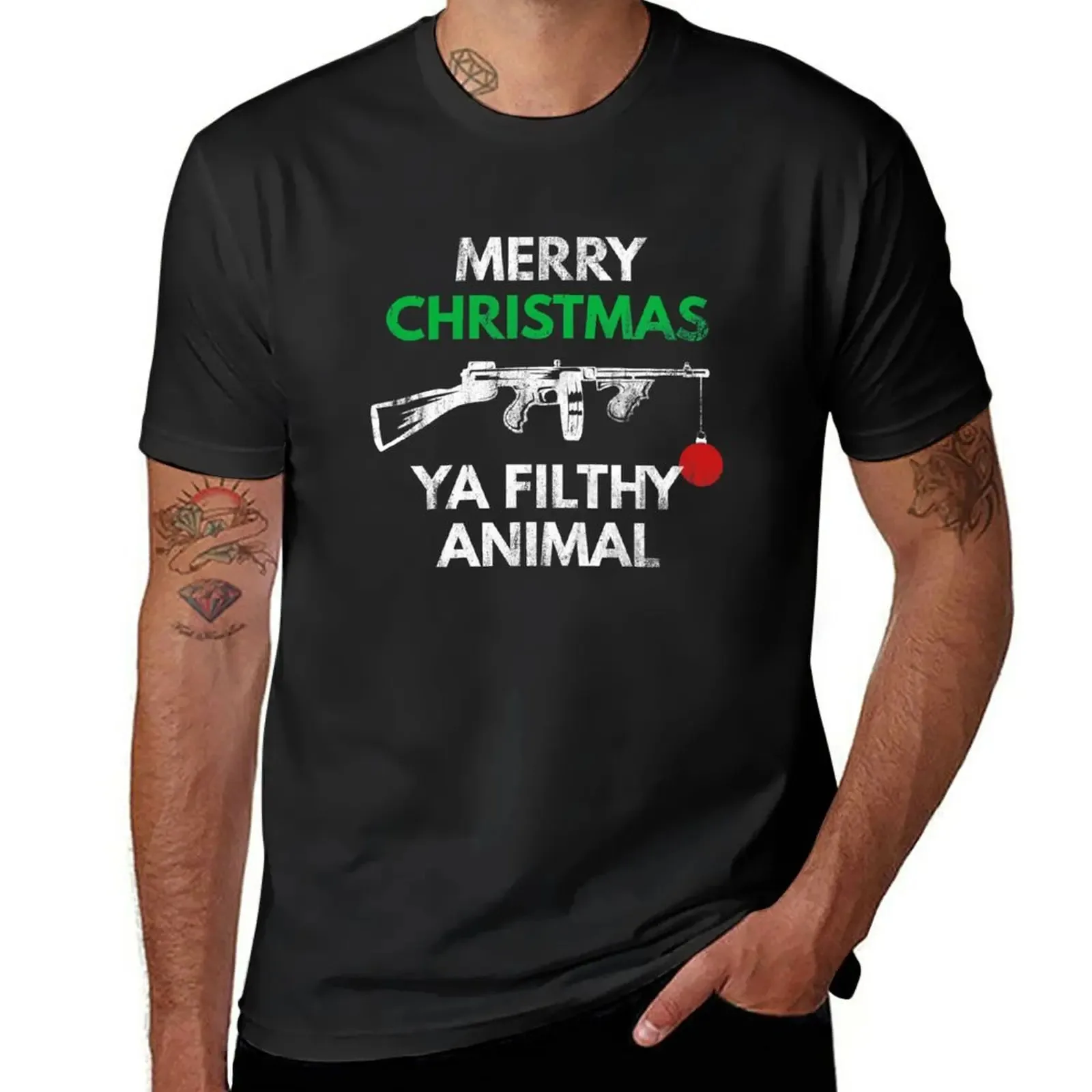 Camiseta divertida de x-mas para hombre, camisa de secado rápido, color negro liso, Feliz Navidad, Ya, Animal sucio