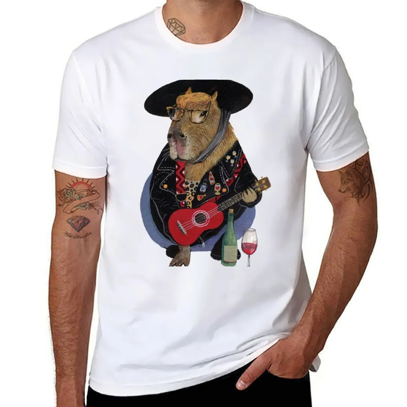 

lover tshirt Capybara player cotton 100% ukulele man t humor for T-Shirt shirts dark funny tees graphic shirts t wine