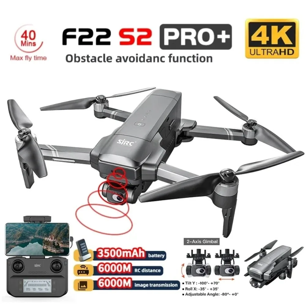 Professional Drone With 4K EIS Camera 6KM FPV Obstacle Avoidance GPS F22 S2 PRO+ Quadcopter Vs KF101 3-axis Gimbal RC Dron