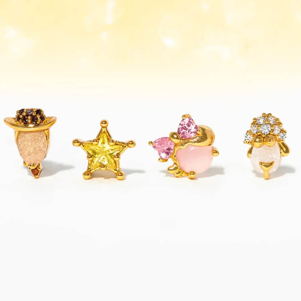 New Ins Fashion Trendy Cute Colorful Zircon Cartoon Characters Stud Earrings For Women Girls Sweet Jewelry Gift