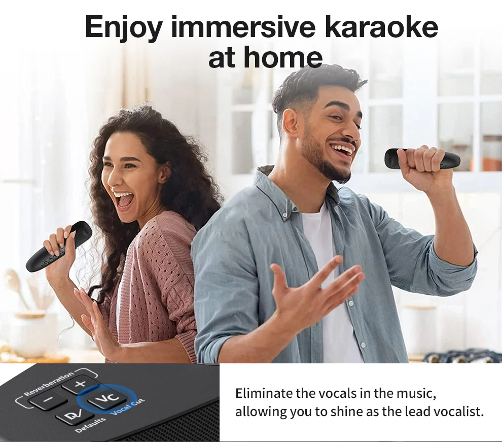 30W 2 Microphone Super Bass Portable Karaoke Bluetooth Speaker With Multiple EQs for Home - view 6
