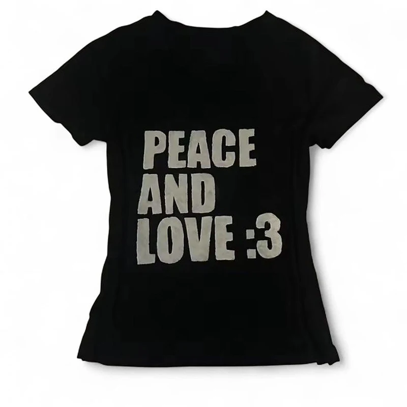 ropa mujer PEACE AND LOVE Short Sleeve T-shirt Fashion Summer Crop Top Streetwear Emo Girl Y2k Style Women's T-shirt Baby Tee