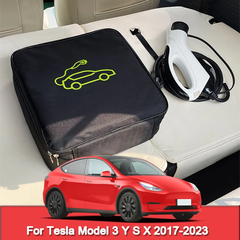 

EV Car Charging Cable Storage Carry Bag Charger Plugs Sockets Waterproof Fire Retardant For Tesla Model 3 Y S X 2017-2022 2023