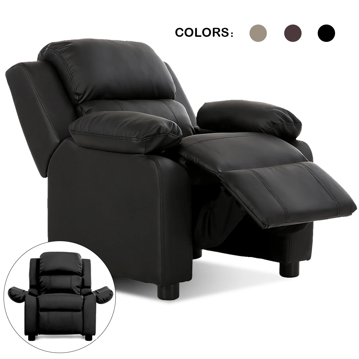 

Deluxe Padded Kids Sofa Armchair Recliner Headrest Children w/ Storage Arm Black