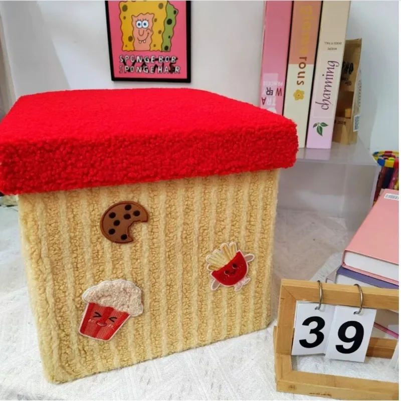 Plush Storage Box Foldable Toy Organizer Stool With Lid Cute Snack ...