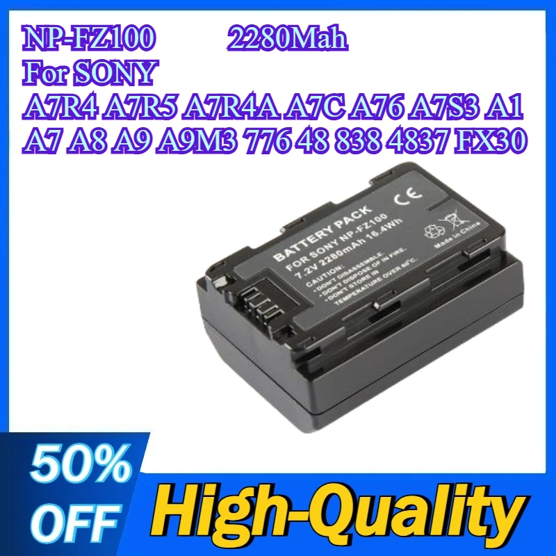 

High-Performance camera battery NP-FZ100 For SONY A7R4 A7R5 A7R4A A7C A76 A7S3 A1 A7 A8 A9 A9M3 776 48 838 4837 FX30