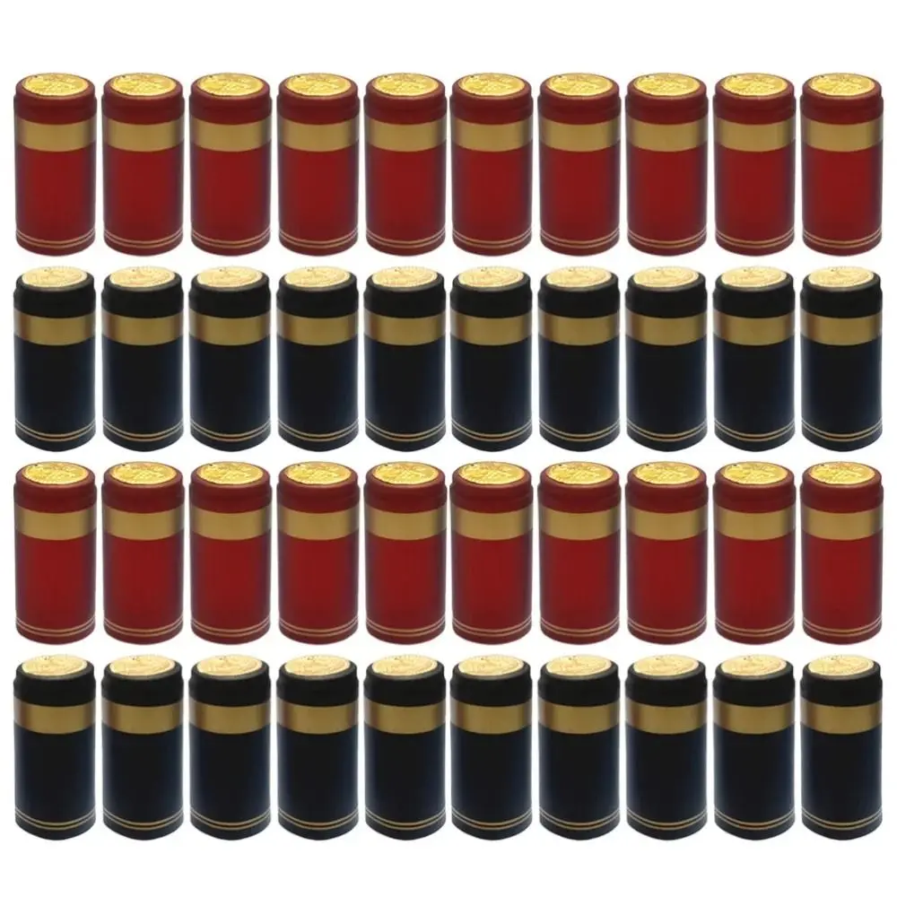 100Pcs PVC Wine Heat Shrinkable Cap Straight Mouth Red Wine Shrink Film Wrap Black Tear Tab Wine Bottle Cap