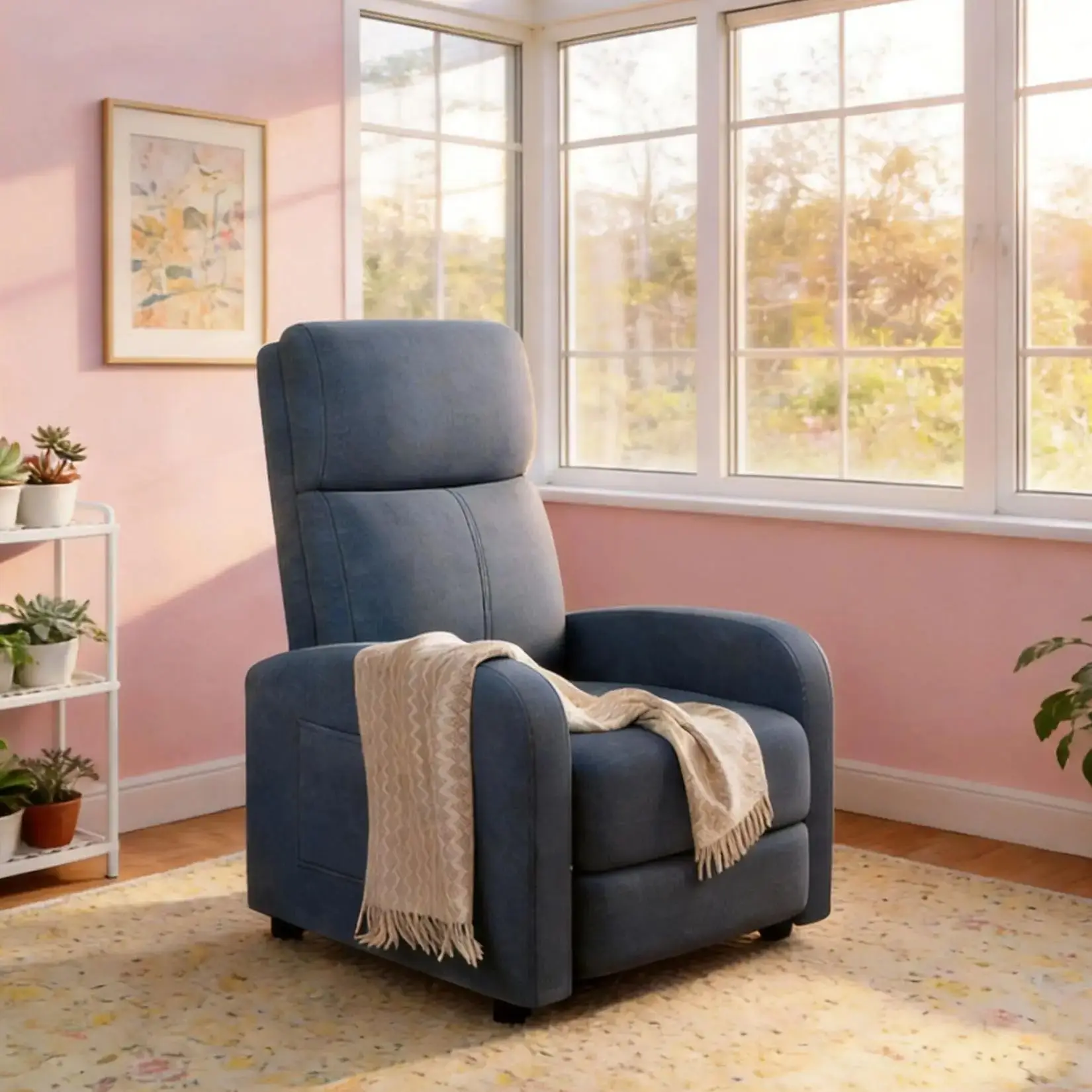 

Кресло-реклайнер с откидной спинкой для взрослых, эргономичное, регулируемое, одноместное, с подлокотниками и боковым карманом, для домашнего кинотеатра и гостиной