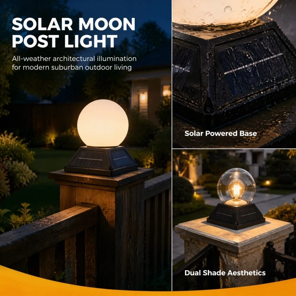 Round Ball Solar Post Light Remote Control Timer Solar Pillar Lamp Modern Minimalist IP65 Waterproof Bubble Lawn Light Garden