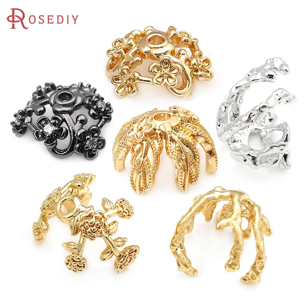 18K Gold Color Brass Flower Shape Special Beads Caps High Quality Diy Jewelry Making Earrings Accessories for Women