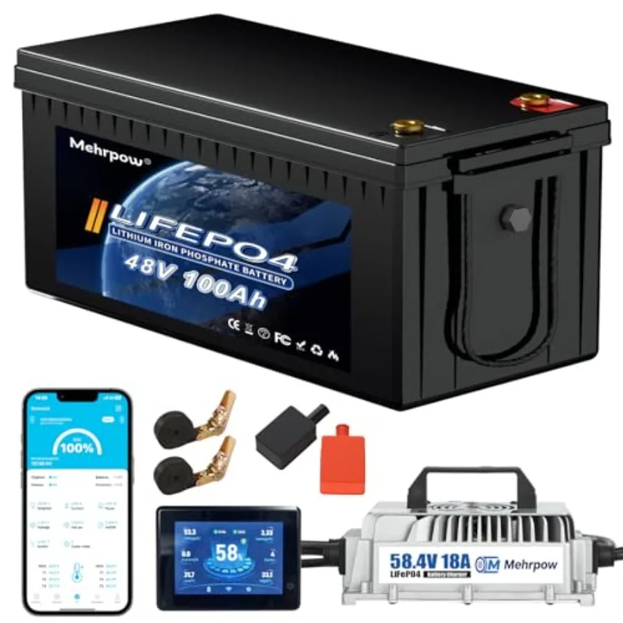 

48V Lithium Battery Golf Cart Kit with Smart 200A BMS 58.4V 18A Charger Touch Monitor Mobile APP LiFePO4 Battery 10000 Cycles P