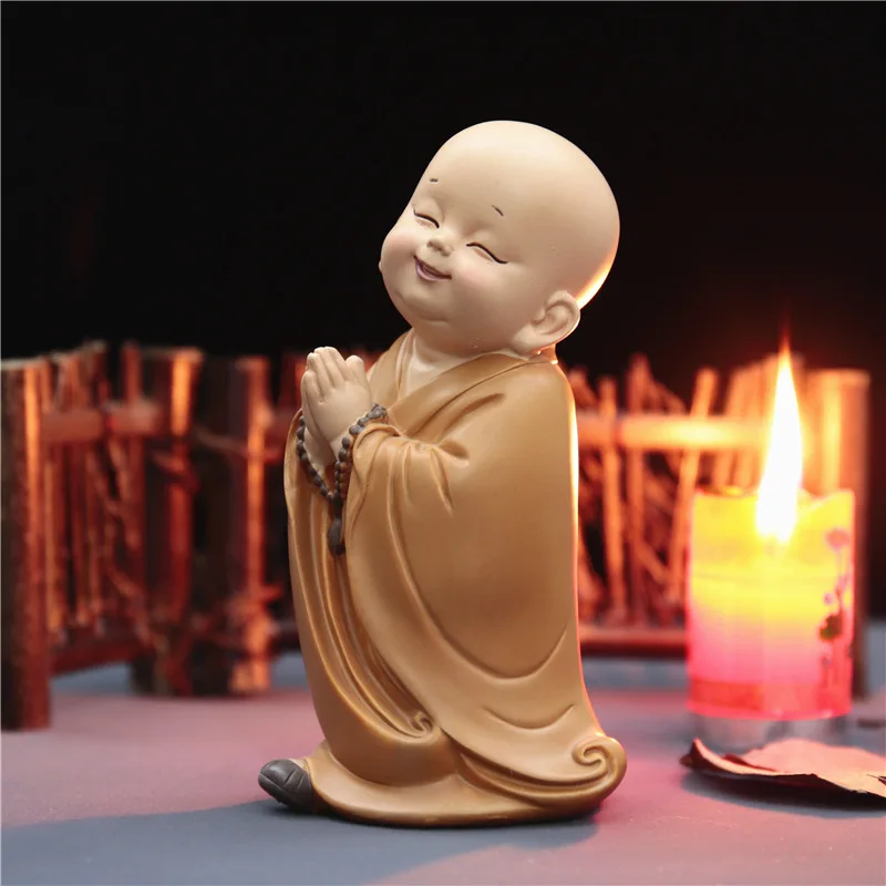 

F2 Mini Buddha Statue Little Buddhist Monks Tibetan Buddhism Figurine Zen Garden Ornament Home Aquarium Tank Garden Yard Decor