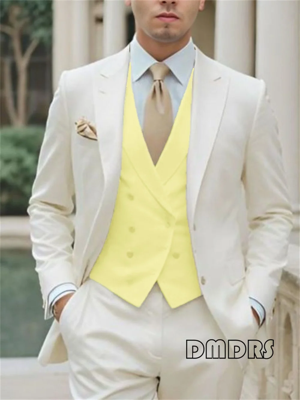 

Tailored Wedding Suit for Groom, Men's Plus Size Suit Set Jacket Pants Vest Color Matching Formal Modern Fit Tuxedo Dinner Suits