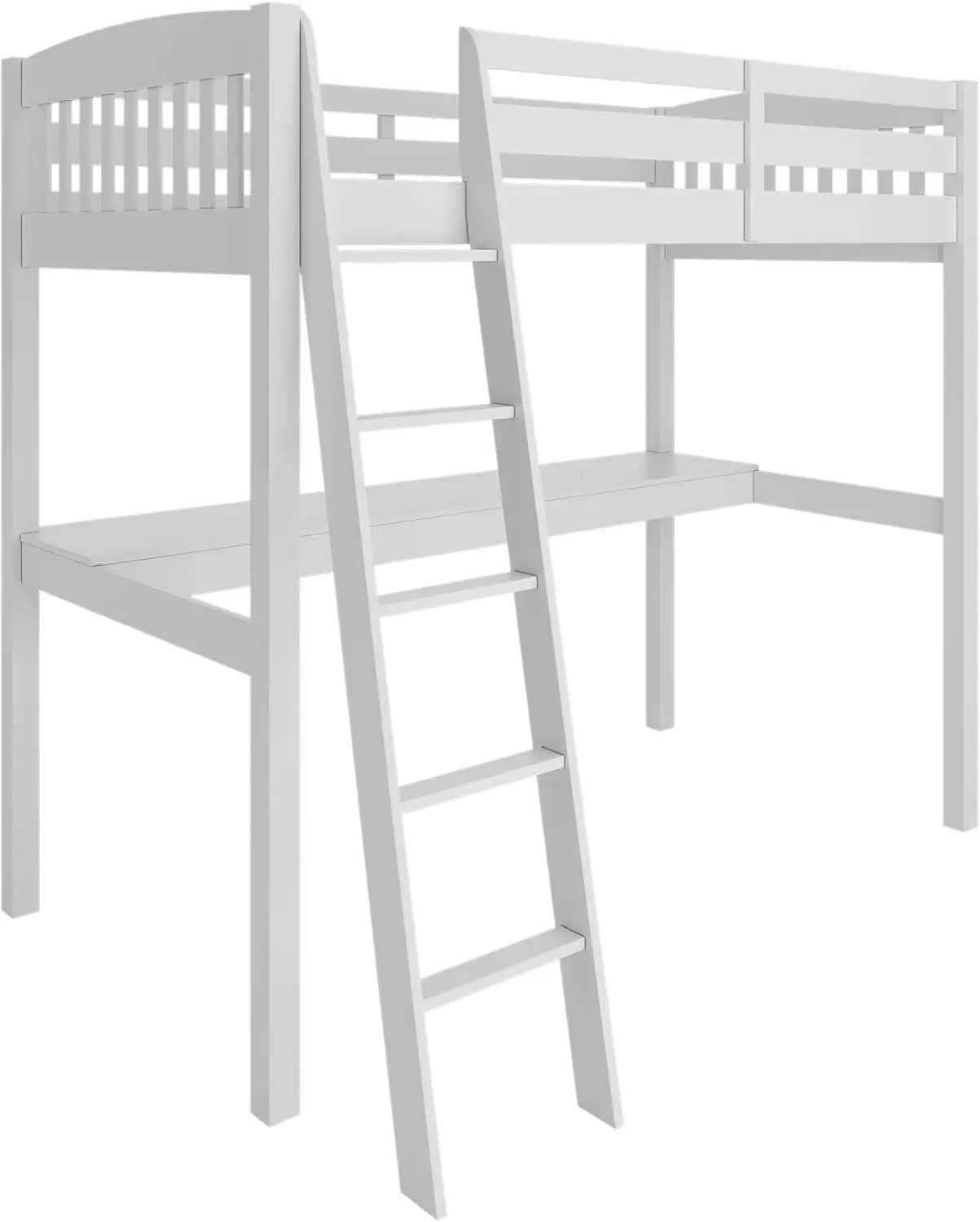 Everest Letto a soppalco alto bianco con scrivania e contenitore Struttura letto a soppalco doppia in legno massello resistente con scale per bambini e bambini piccoli