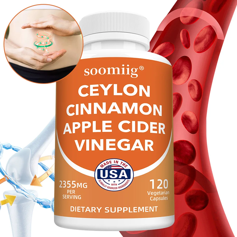 Organic Ceylon Cinnamon Capsules with Apple Cider Vinegar Turmeric Bioperine, Supports Joint, Brain, Digestive & Heart Health